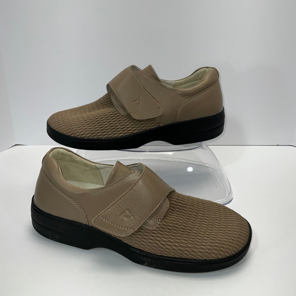 Propet Comfort Orthopedic Shoes Mesh Velcro Strap Walking Casual Beige Leather